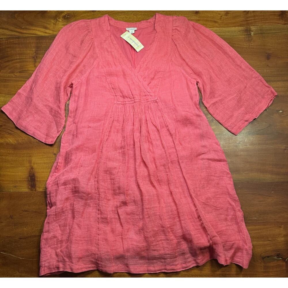 Sundance Womens La Belle Lune Pink Flowy V-Neck Linen Summer Beach Dress M - NEW